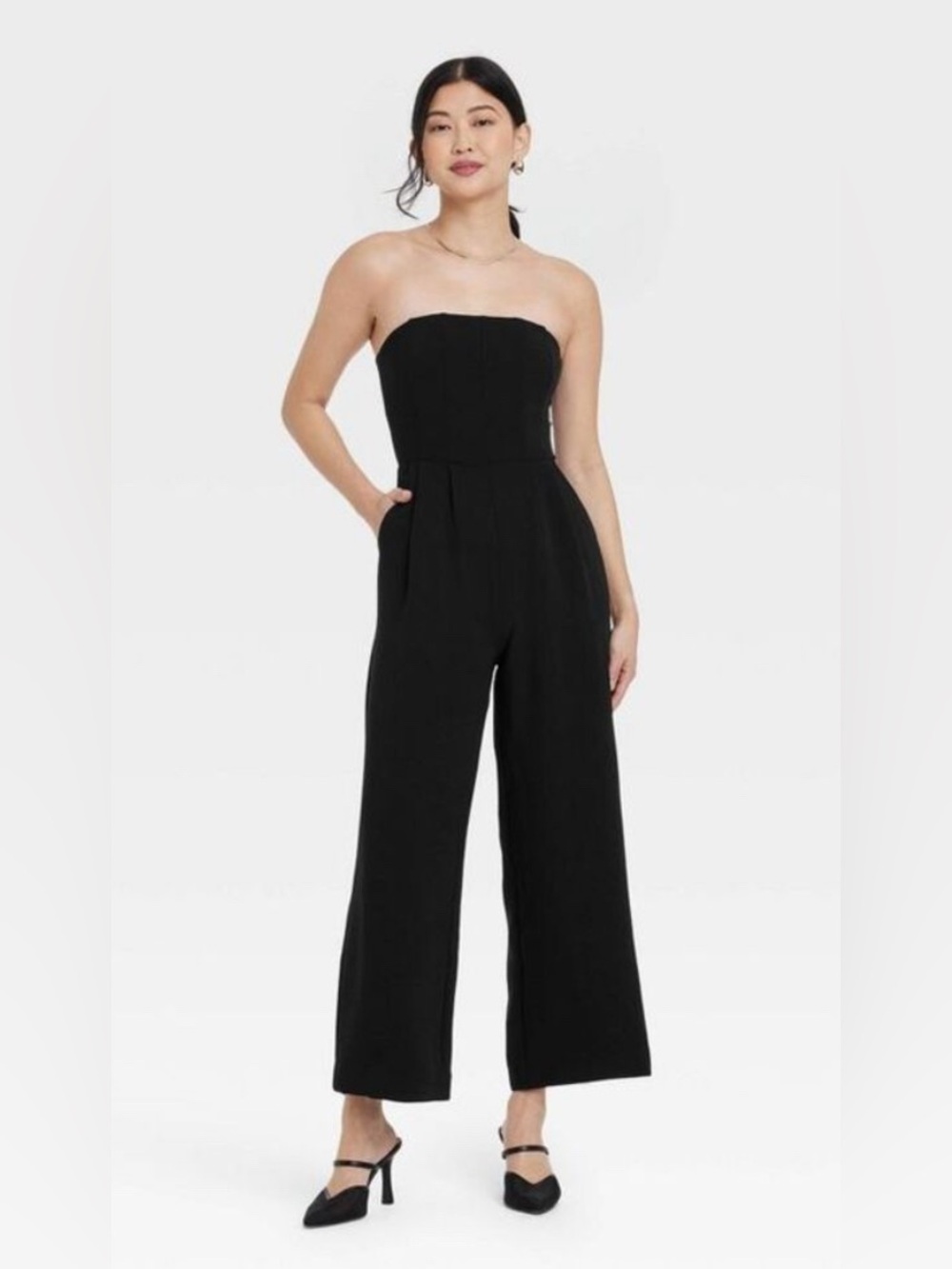 NWT A New Day Black Wide Leg Black Strapless Jumpsuit Size Large